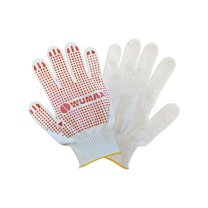 WUMAX перчатки трикотажные с ПВХ покрытием точка белые