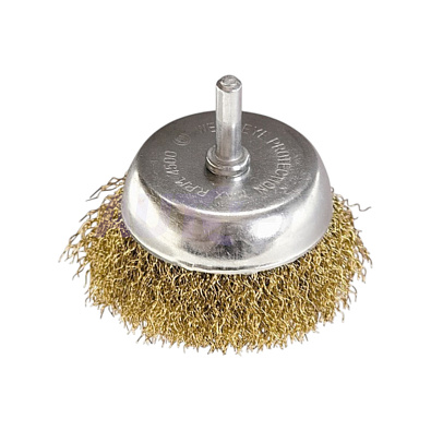 MATRIX щетка для дрели «чашка» со шпилькой латунированная 74477 65мм