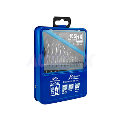 VERTEX набор сверл твердосплавных HSS DIN 338 RN 1.0-10.0мм 19 шт